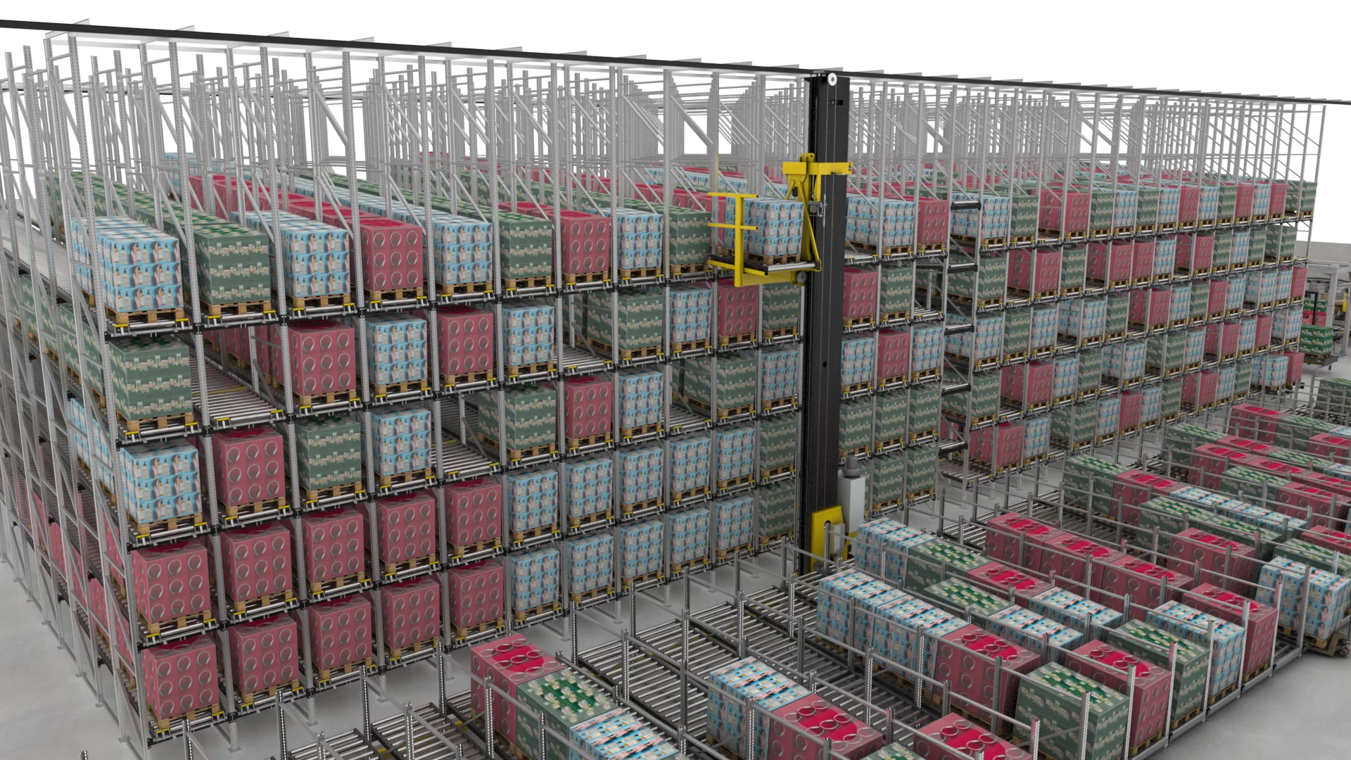 Interroll Adds Stacker Crane and Transfer Car to Conveyor Platform